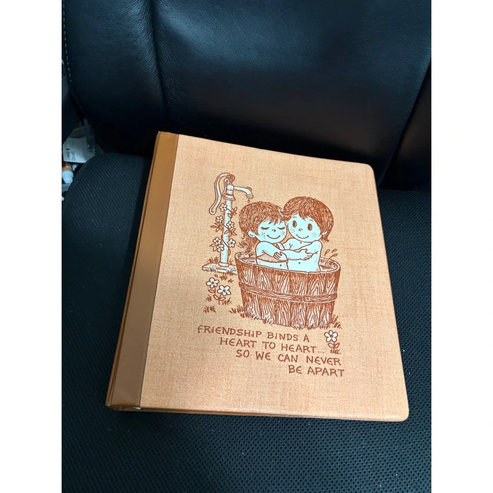 Vintage Kim Grove Friendship 3-Ring Binder Retro Kitsch Illustration Tan 1970s